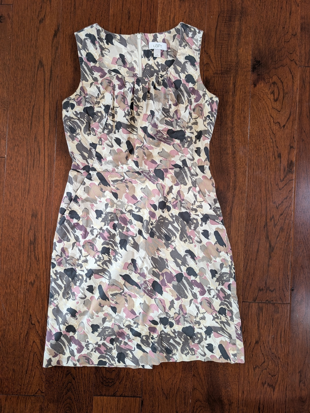 LOFT Sleeveless Floral Sheath Dress in Pink, Taupe & Black
